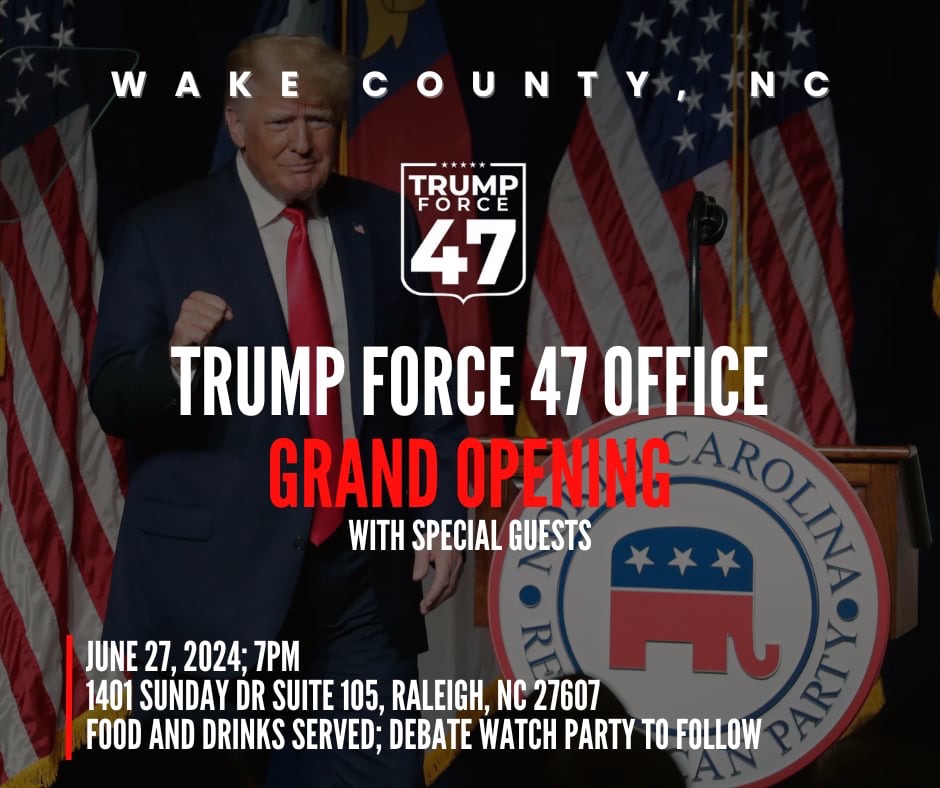 TriangleYR's tweet image. Next Thursday, June 27th at 7pm our chapter will be attending the Trump Force 47 office Grand Opening and Debate Watch Party! This will be in lieu of our regular monthly chapter meeting! Please register at the link below if you are planning to attend!

gopvictory.com/nc/Wake-Office…