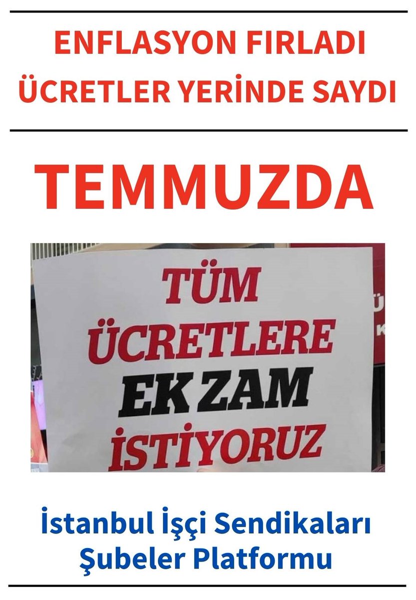 İnsanca yaşamak için ücretlerimize TEMMUZDA EK ZAM istiyoruz!

Yoksulluk sınırının 61 bin TL'yi geçtiği ülkemizde sefalet düzeyinde ücretlerle çalışmak istemiyoruz. 

Sesimizi duyurmak için buluşuyoruz 👇

🗓 26 Haziran Çarşamba 
🕖 19.30
📍Bakırköy Özgürlük Meydanı