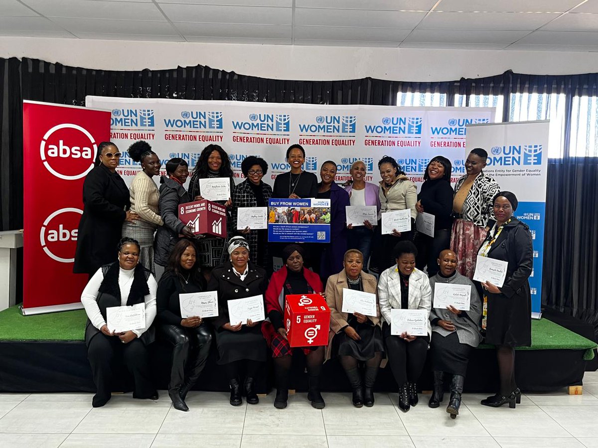 ewdseebc's tweet photo. π A huge congratulations to the Empowered North West Women Entrepreneurs on their graduation from the Mentoring & Coaching of Women Enterprises program! @unwomenSA #WomenEmpowerment #MACWE #UNWomenSAMCO #PresidencyZA #Absa #SEDA #EngeliEnterpriseDevelopment #eWD https://t.co/gcKJgCIm22