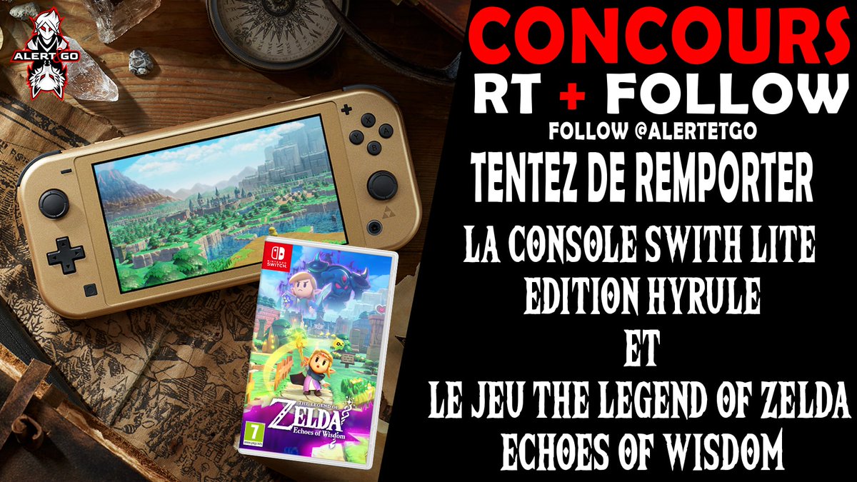 #concours La Console Nintendo Switch Lite Edition Hyrule et le jeu The Legend of Zelda Echoes of Wisdom sont à gagner.
🔹Follow <a href="/AlertEtGo/">Alert&Go</a>
🔹RT ce tweet
🔹Tague un ami
Plus de détails sur la console ici ➡️ alertetgo.com/console-ninten…
Le gagnant recevra son lot à domicile le 26/09