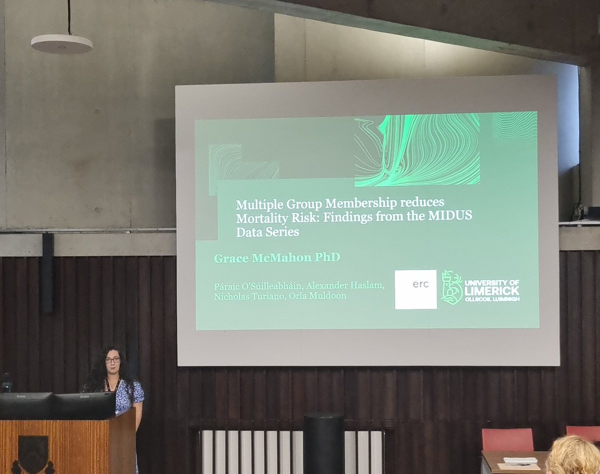 ICSIH - Social Identity & Health Conference (@icsih6) on Twitter photo Next, one of our own <a href="/growth_ul/">@growth-ul.bsky.social</a> members, Grace McMahon presenting her research on multiple group memberships and mortality risk. #ICSIH6
#socialidentity #health #psychology Next, one of our own <a href="/growth_ul/">@growth-ul.bsky.social</a> members, Grace McMahon presenting her research on multiple group memberships and mortality risk. #ICSIH6
#socialidentity #health #psychology