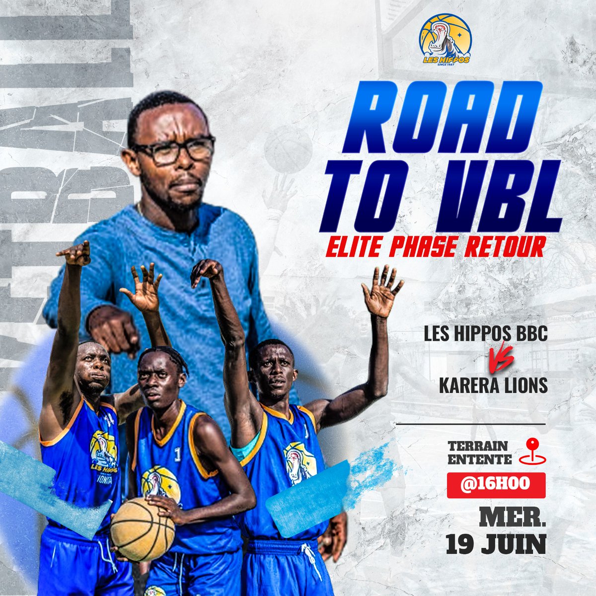 LesHipposBBC's tweet photo. Vers la fin de la #RoadToVBLElite 
Fixez vos rendez-vous avec nous, ce Mercredi à 16h00 au terrain Entente Sportive.
 #ALLEZ #LesHippos #Esprit #Esprit .
@laFEBABU https://t.co/1p5LH2lQis