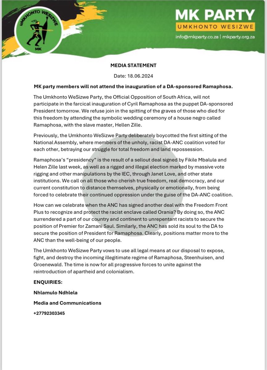 DZumaSambudla's tweet image. President Zuma Has Given Us Our Marching Orders. We Won’t Celebrate GNU Nonsense But We Will Make Our Way To Parliament To Fight For Our People…