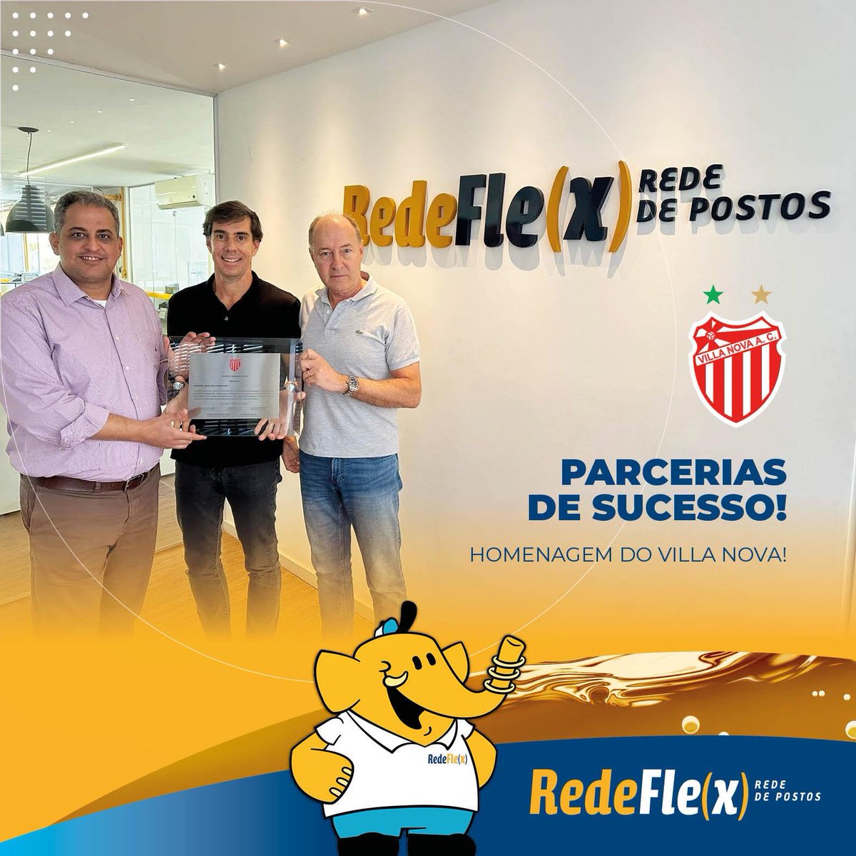 Dia de homenagear a nossa parceira e grande patrocinadora Rede Fle(x), que esteve conosco nas temporadas de 2023 e 2024. 

Na foto: Cláudio Horta, vice-presidente do Villa Nova, e os diretores da Rede Fle(x), Flávio Lara e Márcio Lott.

Estamos juntos! 

#villanopeitoenaraça