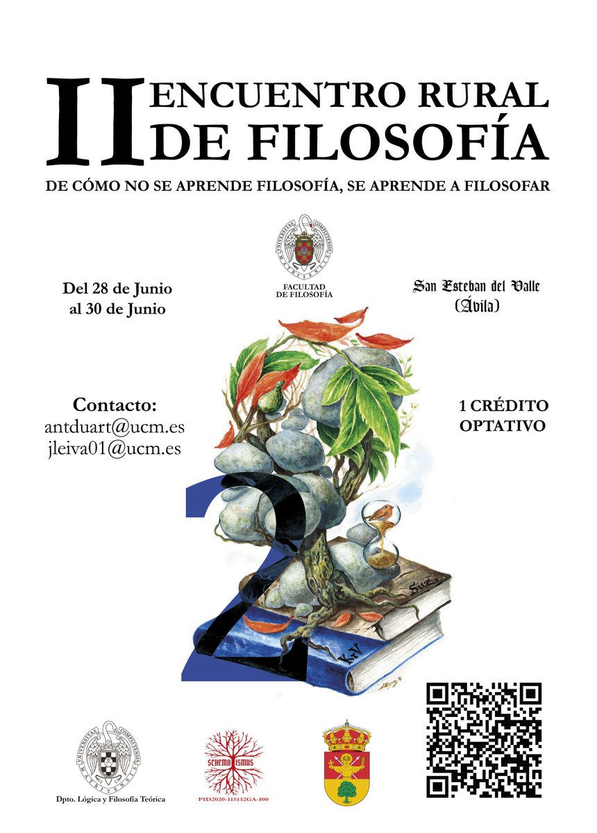 FilosofiaUCM's tweet image. II Encuentro Rural de Filosofía: de cómo no se aprende filosofía, se aprende a filosofar.

El encuentro tendrá lugar del 28 al 30 de junio

No os lo perdáis: se da 1 crédito optativo.

Tenéis toda la información a través del código QR.

⬇️⬇️⬇️⬇️⬇️⬇️