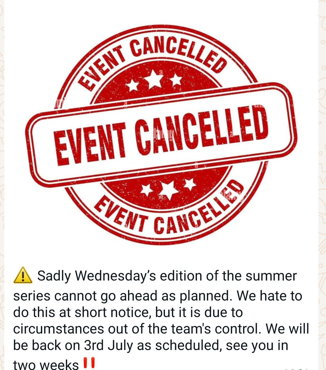 🚨🚨 Mountbatten Summer Series 19/6/24 CANCELLED! 🚨🚨
😔❌🏁🚴‍♀️🚴‍♀️🚴‍♀️❌😔
