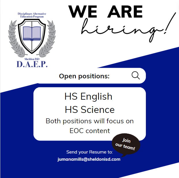 KaseAcademy's tweet photo. We are looking for passionate educators to join our dynamic team!! We are hiring dedicated teachers who are ready to inspire and make a difference. Check out our openings and apply today. #SheldonISD #HiringNow https://t.co/TcriEV2Pwd