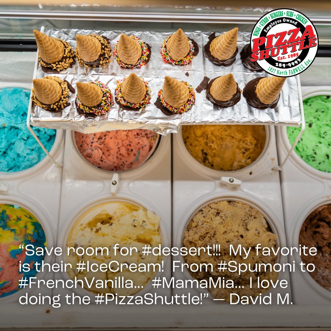 What’s your favorite flavor? Let us know! 

#PizzaShuttle #IceCream #DessertLovers #Milwaukee #SweetTreats #EmployeeOwned