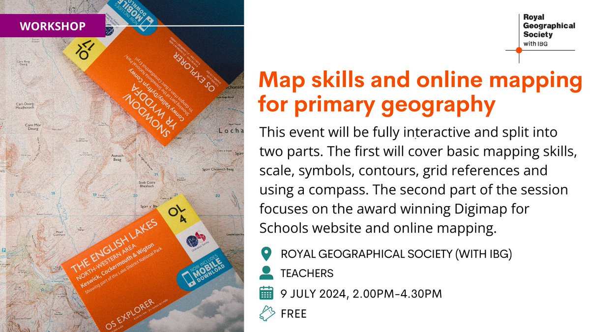 RGS_IBGschools's tweet photo. Our CPD with @digimap4schools will cover basic mapping skills, scale, symbols, contours and grid references. We will provide an interactive demonstration, along with guidance on embedding mapping and map skills across the curriculum.

https://t.co/O9yGpsO7Cg https://t.co/Uz7YT8riJ3