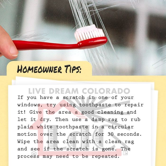 LaurenDCollier's tweet image. If you have a scratch in one of your windows, try using toothpaste to repair it!

•#DIYHomeProjects
•#HomeImprovementHacks
•#HomeRepairSolutions
•#HomeownerTips
