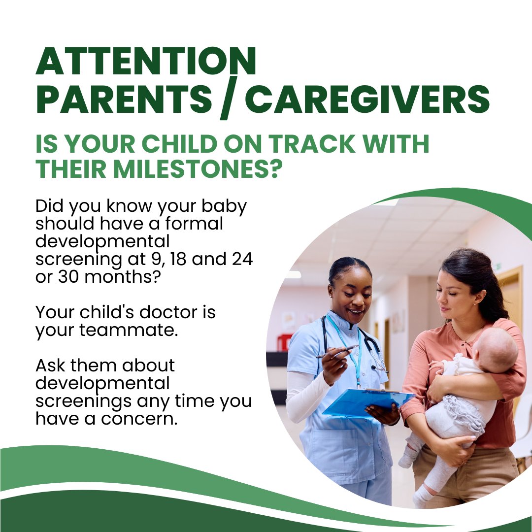 ochealth's tweet image. Your baby should have a formal developmental screening at 9, 18, and 24 or 30 months. To learn more about developmental screening, see everyparentoc.org/developmental-… or call the HCA Health Referral Line:  1-800-561-8448. #Medi-Cal #DevelopmentalScreening #WellChildVisits