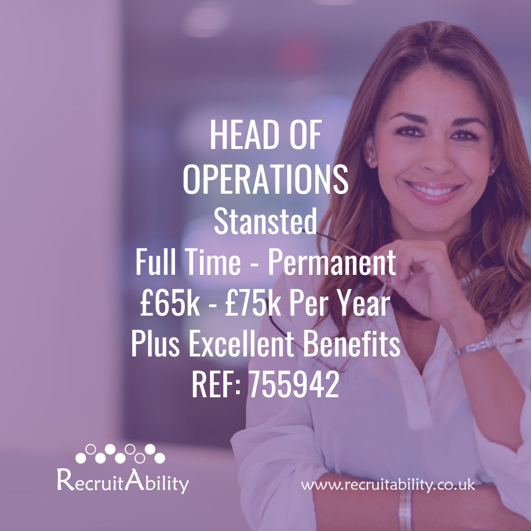 Our client is a forward-thinking business with an exceptional reputation, based in Stansted, who are looking for a Head of Operations to join their success management team.
 
Apply today: recruitability.co.uk/job/head-of-op…