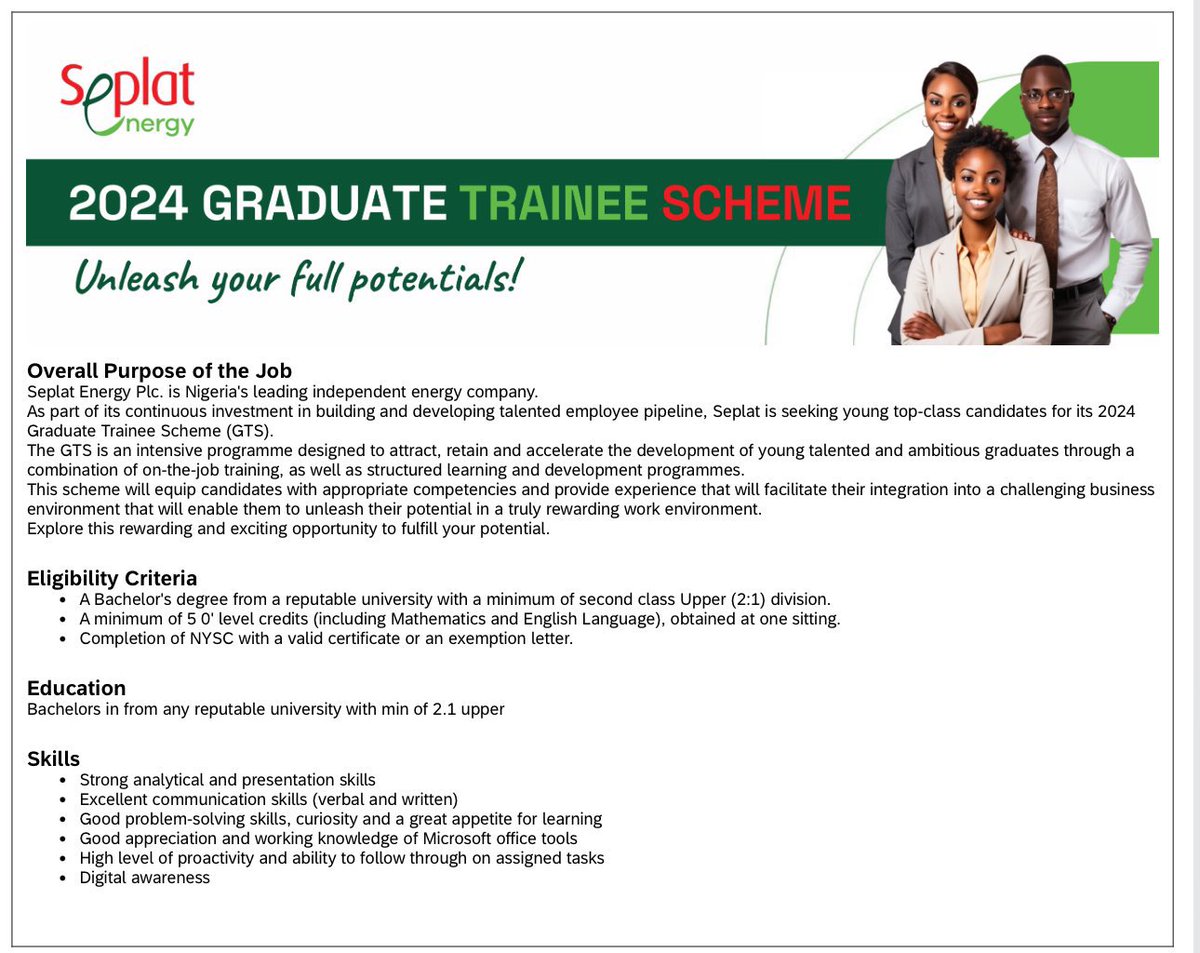 The deadline for Shell Graduate trainee is tomorrow. apply as soon as possible and share with interested candidates.
Best wishes.