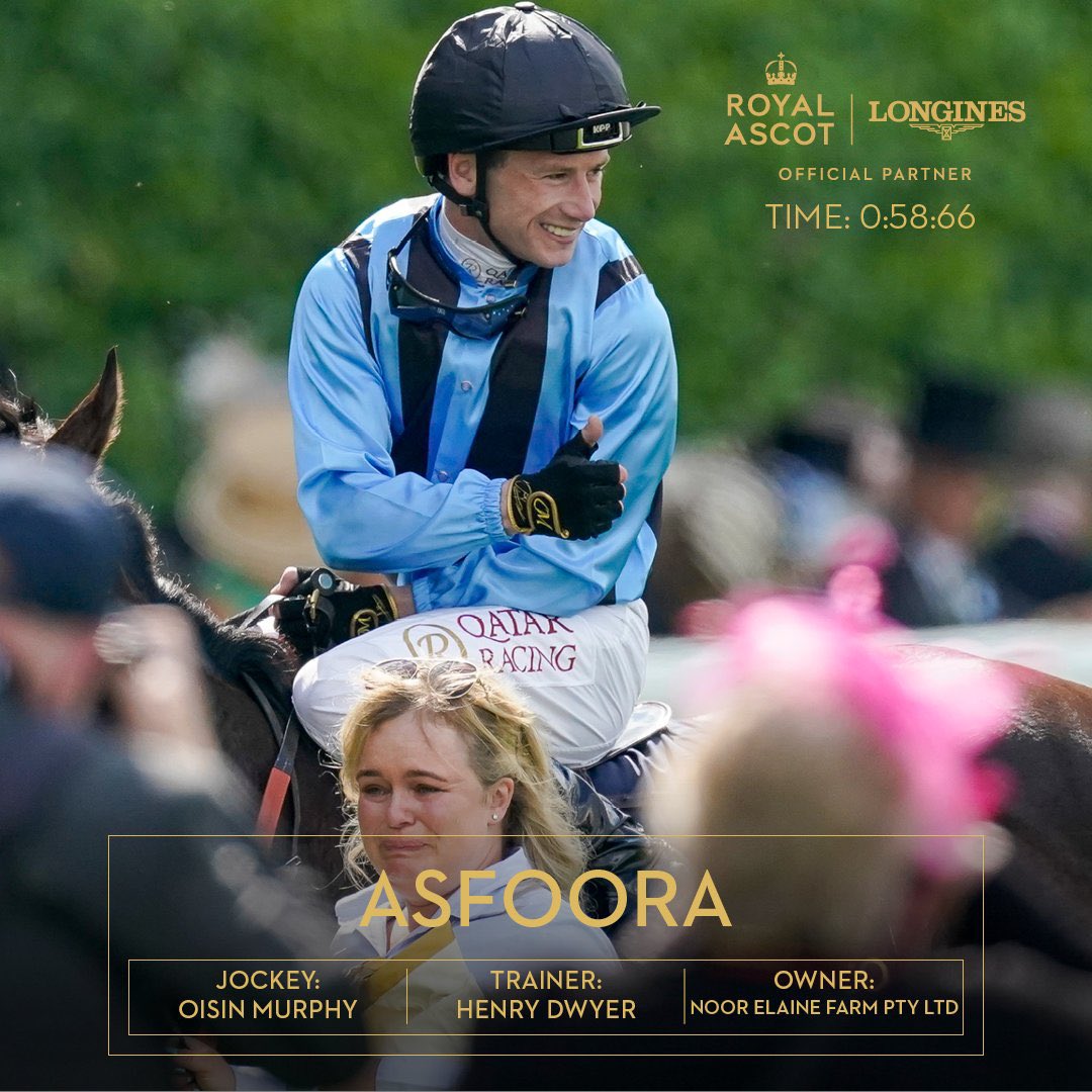 _HBAMedia's tweet image. ASFOORA 🐎 wins The King Charles III Stakes under Oisin Murphy🏇🏻 for Henry Dwyer at @Ascot 🏆🇬🇧

 @oismurphy @henrydwyer #asfoora #ascot #kingcharlesiiistakes #racing #family #music #food #fashion #thoroughbred #horseracing #hbamedia