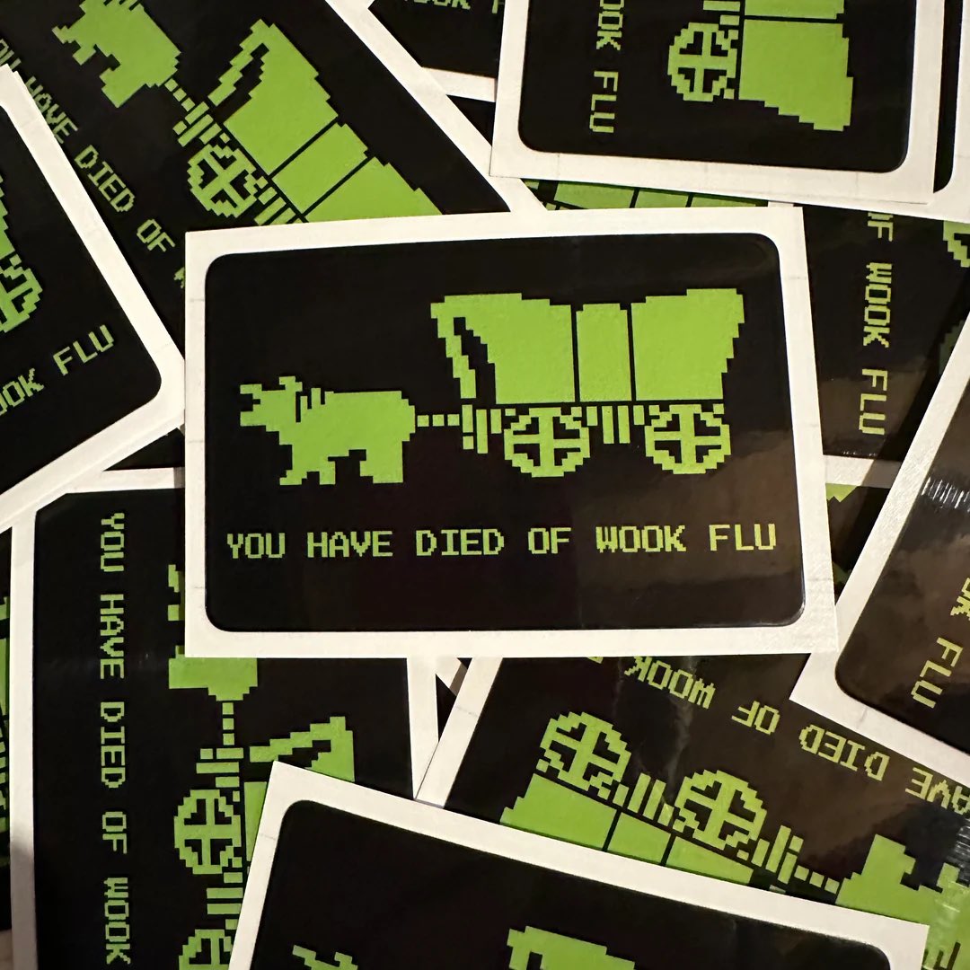 Wook Flu Oregon Trail Stickers 5 for $5 for a limited time passedoutwooks.com
