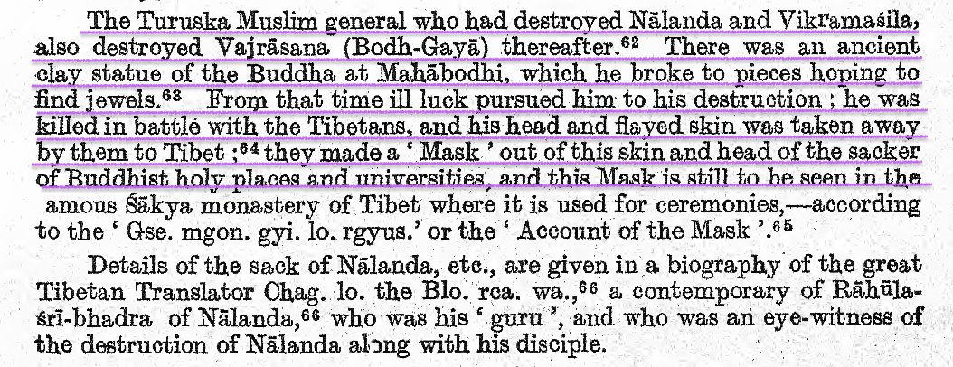 MumukshuSavitri's tweet photo. Who destroyed Nalanda University?

It was definitely NOT "Brahminists" (Hindus)

Tibetan Buddhist sources clearly say it was Muslim invader Bakhtiyar Khalji who destroyed Nalanda. Not only Nalanda, the chronicles describe that he also destroyed Vikramshila, Odantapuri & Bodh Gaya. 

This is based on the EYEWITNESS accounts of destruction of these universities which was documented in Tibetan chronicles in 1255 CE.  The testimony was given by the Buddhist abbot of Nalanda & Vikramshila university himself after he went to Tibet. His name was Kaśmīra Pandita Śakya-Sri Bhadra who is known to the Tibetans as Kache Panchen (Mahapandita of Kashmir). Despite his efforts, Nalanda and Vikramashila were razed to the ground and the entire Sangha community of Odantapuri was mercilessly slaughtered. Fearing for their teacher’s life, his students escorted Shakyashri Bhadra out of the area in a daring escape.

The Tibetan records also indicate that when Khalji tried to attack Tibet through Assam, he was defeated by the Assamese army, & the TIbetans took away Bakhtiyar's head & skin to be displayed at one of their monasteries.

Read the full thread to learn real history of Nalanda's destruction & what the actual role of "Brahminists" was - provided by Tibetan Buddhist chronicles  themselves🧵

@WirathuAshin