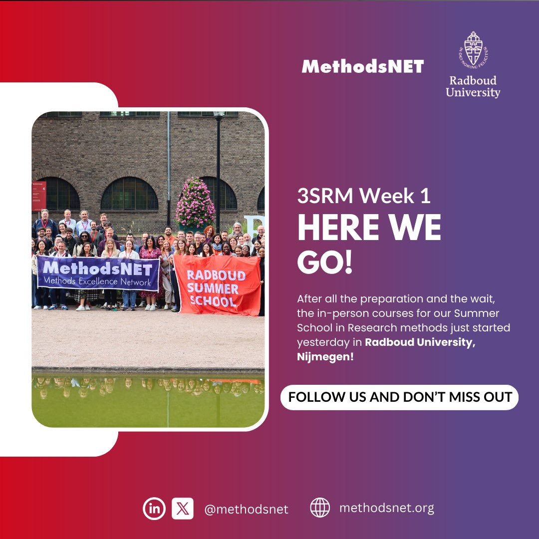 MethodsNET's tweet image. 👨‍🎓 As you might have seen, our Summer School started yesterday in Nijmegen 👩‍🎓

Instructors and learners came together to teach and/or enjoy these excellent research methods courses, stay tuned as we share this experience with you on our social media!

@RUsummerschool @RadboudNSM