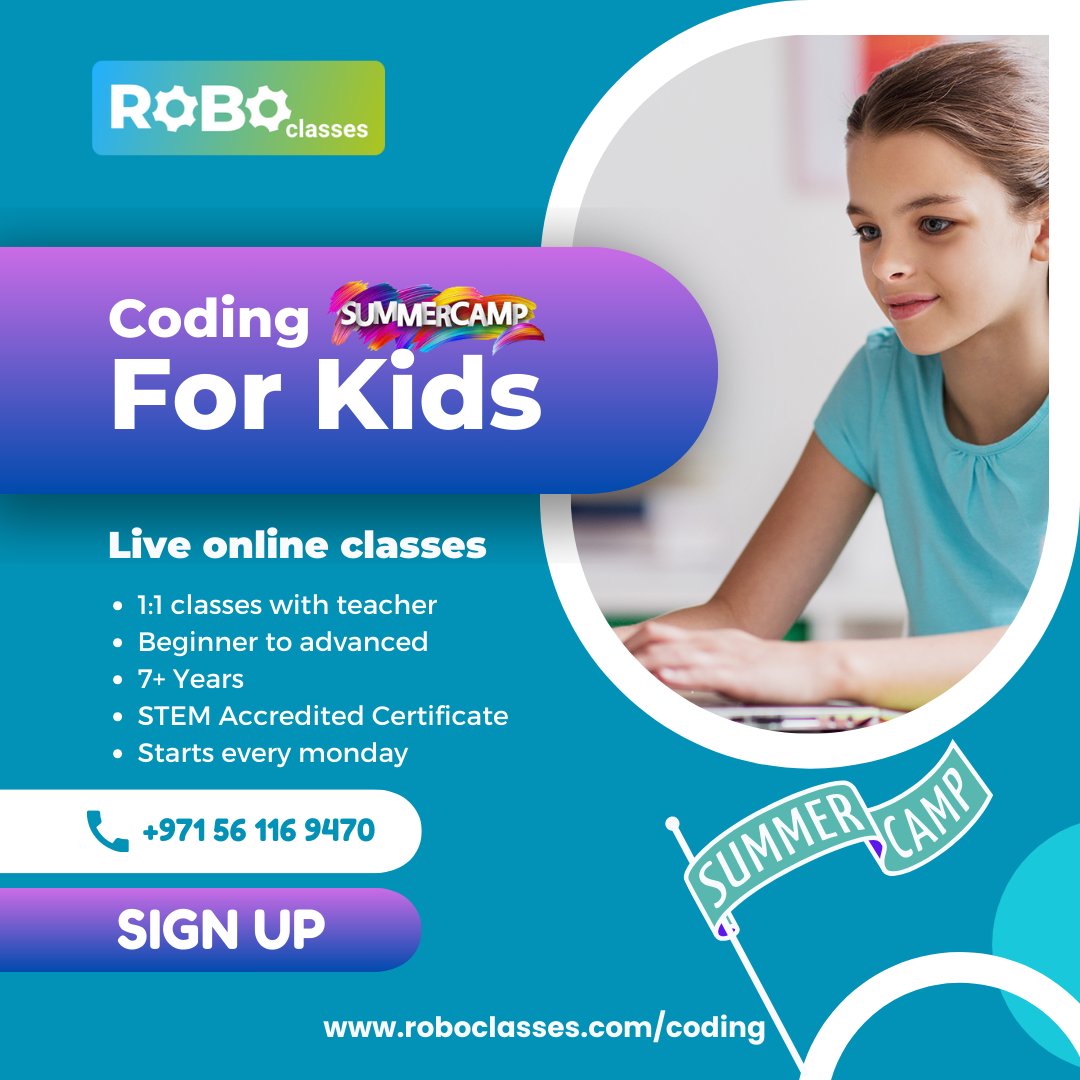 ClassesRobo's tweet image. STEM Accredited coding classes for kids.
Contact +971 56 116 9470 for 1 Free trial class.
#roboclasses #codingforkids #uae #summercamp