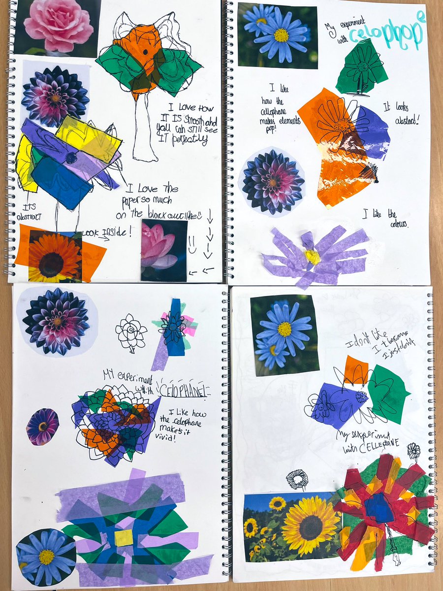 Teacherglitter's tweet image. I absolutely love the pop of colour and individual creativity as we have continued our Beatriz Milhazes collage project. The children experimented how they could create flowers using collage materials. #primaryart #year4 #whatitaughttoday