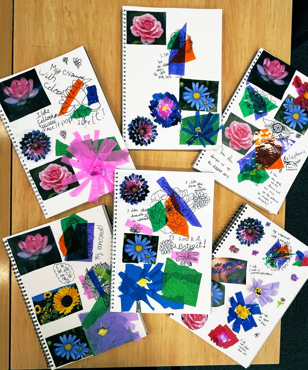 Teacherglitter's tweet image. I absolutely love the pop of colour and individual creativity as we have continued our Beatriz Milhazes collage project. The children experimented how they could create flowers using collage materials. #primaryart #year4 #whatitaughttoday