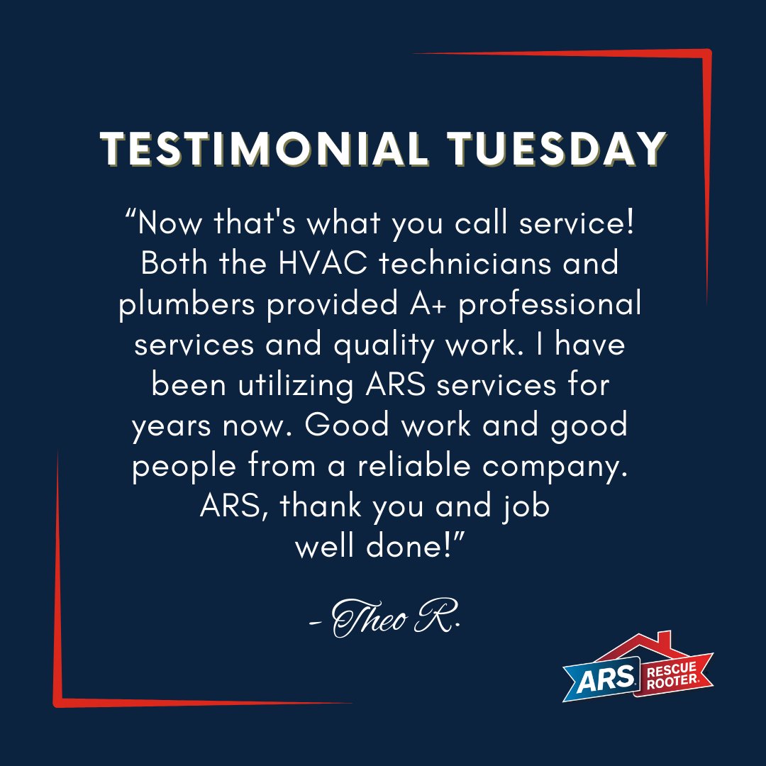 ARSRescueRooter's tweet photo. In honor of National HVAC Tech Day this Saturday, we are excited to share a few testimonials to spotlight our fantastic technicians! ๐ง๐คฉ
#TestimonialTuesday #HappyCustomers #HVACTechDay https://t.co/nep4g4ST2e