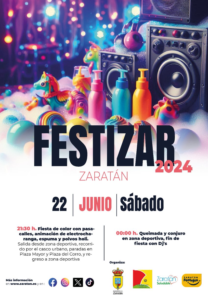 ℹ️ FESTIZAR 2024 SE CELEBRARÁ EL PRÓXIMO 22 DE JUNIO

🖊Inscripciones Fiesta de color en: zaratan.es/actividades-y-… 

#Zaratán #Festizar2024