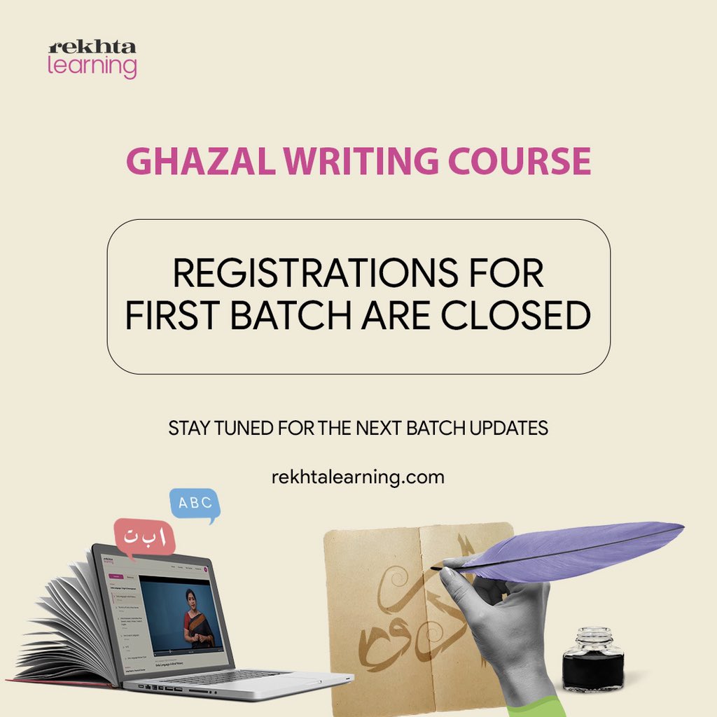 Congratulations 🙌 First Batch for Ghazal Writing Live course is ready!!! The classes will start from 30th June 

Stay Tuned for the next batch update 

Learn more at rekhtalearning.com 

#ghazal #writing #live #course #rekhtalearning
