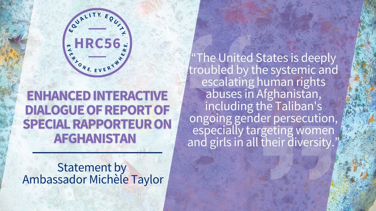 U.S. Ambassador to the Human Rights Council (@usambhrc) on Twitter photo The Taliban's gender persecution of women and girls and other systemic and escalating human rights abuses in Afghanistan are beyond appalling.  The 🌍 must stand with all Afghans and seek justice and accountability for abuses by the Taliban. geneva.usmission.gov/2024/06/18/enh… The Taliban's gender persecution of women and girls and other systemic and escalating human rights abuses in Afghanistan are beyond appalling.  The 🌍 must stand with all Afghans and seek justice and accountability for abuses by the Taliban. geneva.usmission.gov/2024/06/18/enh…