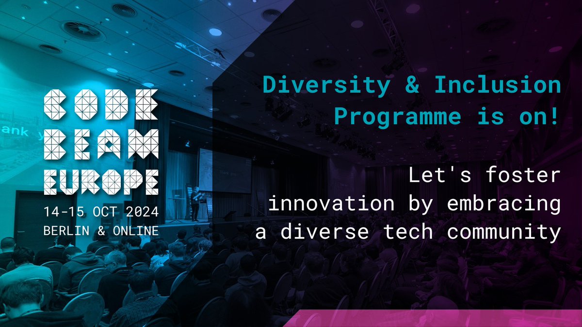 Code BEAM (@codebeamio) on Twitter photo Our Diversity & Inclusion Programme for Code BEAM Europe 2024 is up and running thanks to our sponsor, <a href="/ErlangSolutions/">Erlang Solutions</a>.
Share this post with your network, so these opportunities reach those who can benefit the most.
Details: codebeameurope.com Our Diversity & Inclusion Programme for Code BEAM Europe 2024 is up and running thanks to our sponsor, <a href="/ErlangSolutions/">Erlang Solutions</a>.
Share this post with your network, so these opportunities reach those who can benefit the most.
Details: codebeameurope.com
