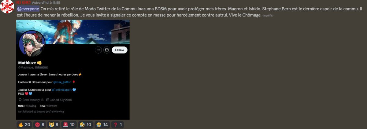 Ce tweet va sûrement m'apporter des problèmes mais j'en ai rien à foutre  

Y'a pas à faire ça ? Vous savez ce que ça représente de faire sauter le compte Twitter de quelqu'un qu'il possède depuis plusieurs années ??  

Honte à ceux qui suivront ce message ci-dessous