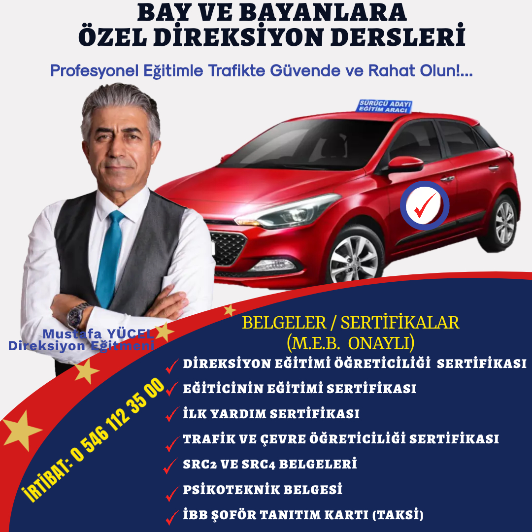 Ehliyetinizi Yeni Aldınız Ama Trafiğe Çıkmaya mı Korkuyorsunuz?
Merak etmeyin, bu korkunuzu yenmeniz ve güvenli sürüş için,

✅ Kendi Aracınızla veya Sürücü Kursu Aracımızla Eğitim
✅ Güvenli ve Etkili Sürüş Teknikleri

Profesyonel Eğitimle Trafikte Güvende ve Rahat Olun!...