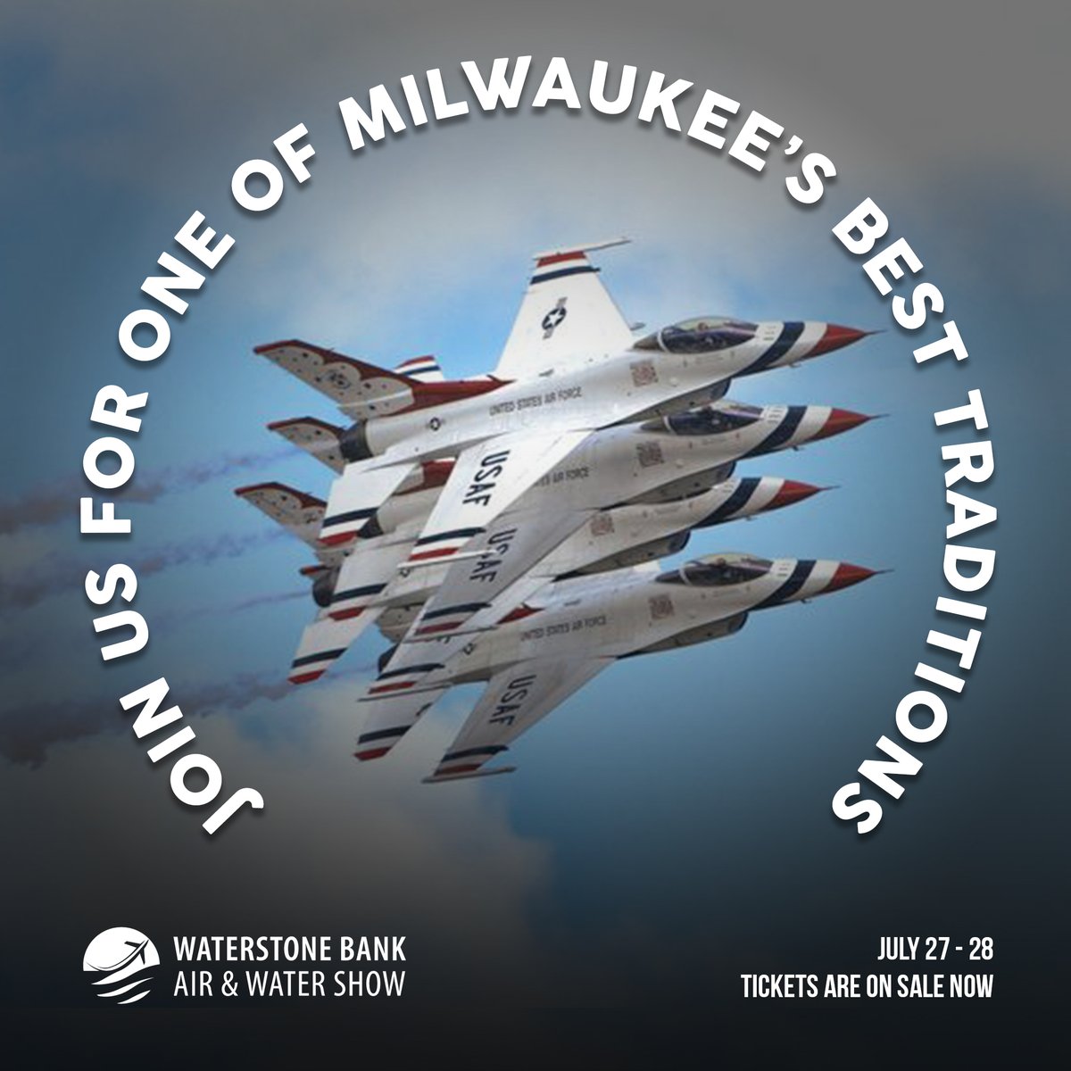 Experience the WaterStone Bank Air &amp; Water Show - a Milwaukee tradition unlike any other! Save the date: July 27 - 28, 2024. ✈️🔗 wsbonline.com/aws #AirShow #WaterShow #Milwaukee #Summer #Thunderbirds #lakefront