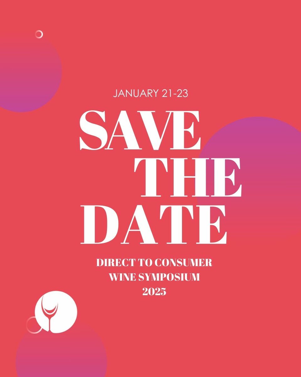 The Direct to Consumer Wine Symposium is excited to announce that the location of the conference will be moving to Monterey, CA! #MarkYourCalendars for Jan 21-23, 2025 to join us, and keep an eye on our website and social channels for more updates. dtcwinesymposium.com