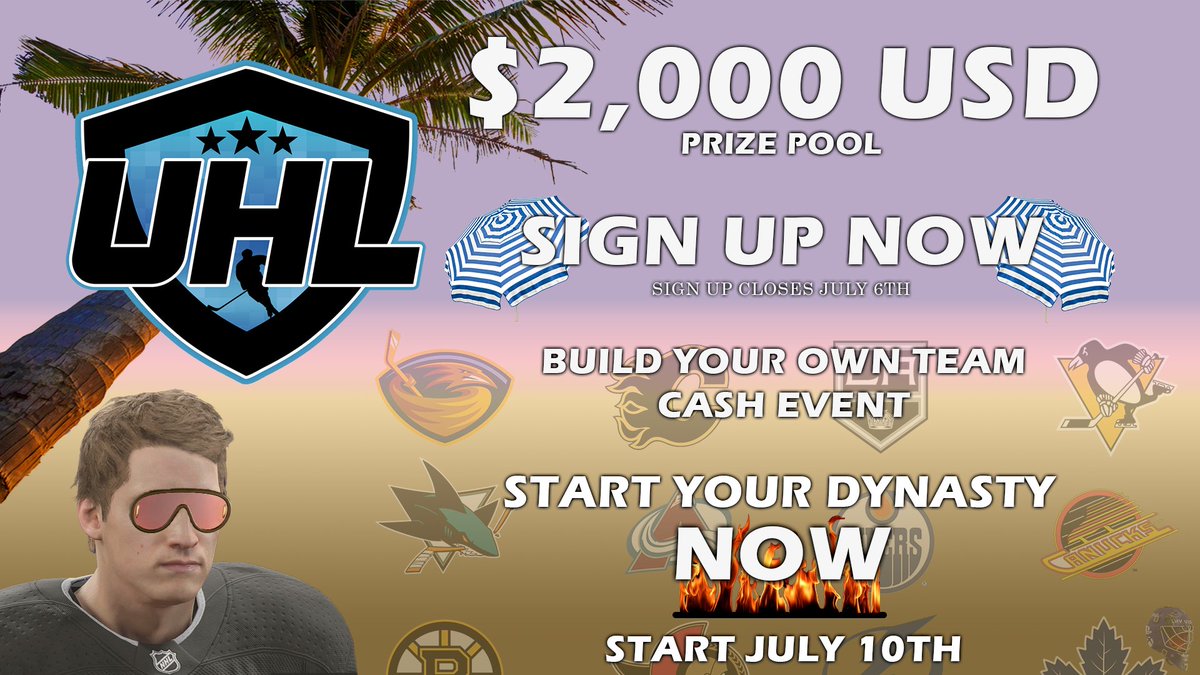 Announcing UHL's Bring Your Own Team (BYOT) event for Summer '24!

Starting July 10th || $2000 USD Prize Pool

Games Wednesday / Thursday @ 9:00pm, 9:35pm and 10:10pm EST

Join Now: bit.ly/3z7kelL