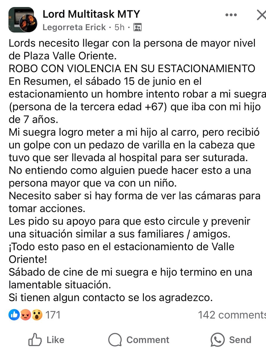 *Circula en redes*

Lo bueno que estamos en un estado donde NO PASA NADA
Y así hay muchos eventos que no salen a la luz porque no se denuncian,
Cuando te encuentras más vulnerable en al entrar o salir del vehículo, buscan personas que no ofrezcan resistencia