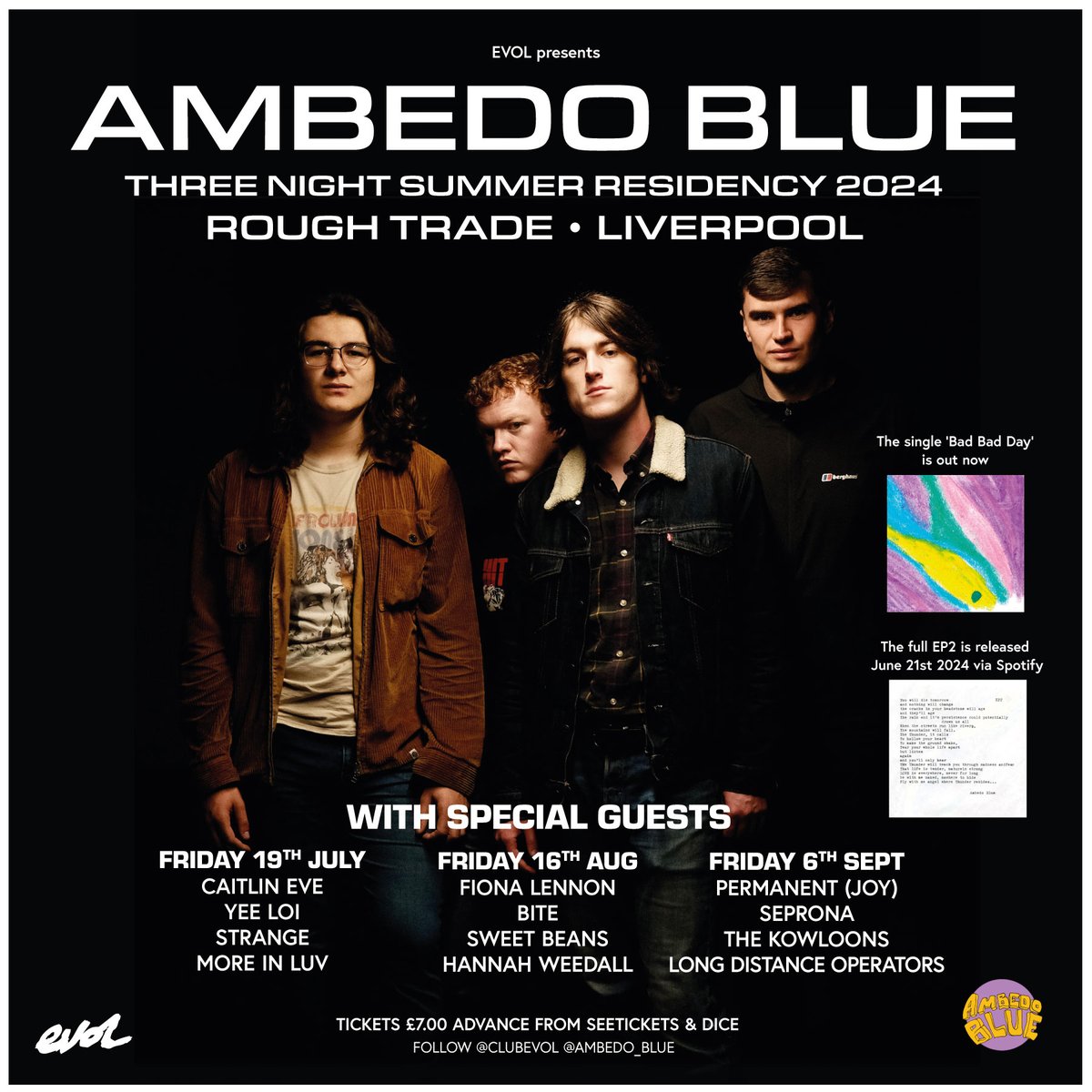 πππππππΌ (@sepronamusic) on Twitter photo We are pleased to be supporting <a href="/Ambedo_Blue/">Ambedo Blue</a> as part of their summer residency at <a href="/RoughTrade/">Rough Trade</a> Liverpool on the 6th September for <a href="/ClubEVOL/">EVOL</a>
Tickets are on sale 10am Wednesday 19th June 2024. We are pleased to be supporting <a href="/Ambedo_Blue/">Ambedo Blue</a> as part of their summer residency at <a href="/RoughTrade/">Rough Trade</a> Liverpool on the 6th September for <a href="/ClubEVOL/">EVOL</a>
Tickets are on sale 10am Wednesday 19th June 2024.