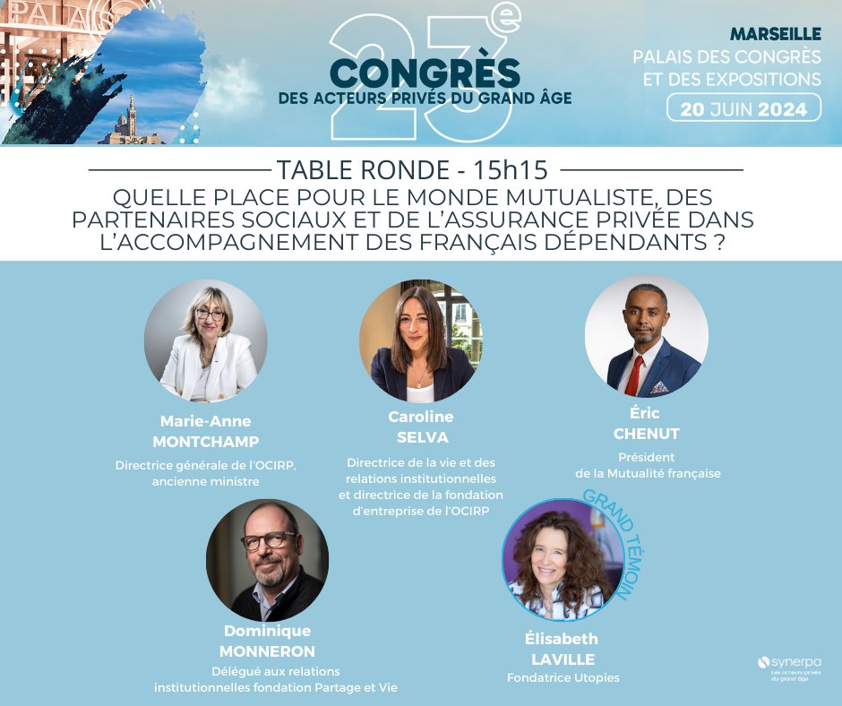 SYNERPAcom's tweet image. [#CongrèsSynerpa]📆

📌 15h15 : un débat exceptionnel traitant de la place du monde mutualiste, des partenaires sociaux et de l&apos;assurance privée dans l&apos;accompagnement des français dépendants avec @mamontchamp (@OCIRP), @Caro_selva (@FondationOCIRP), @Echenut (@mutualite_fr),…