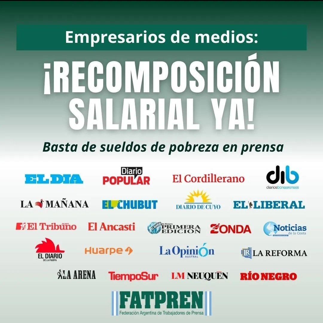 Junto a <a href="/PrensaFATPREN/">FATPREN</a> y <a href="/sipreba/">SiPreBA - Sindicato de Prensa de Buenos Aires</a> decimos basta!
Salarios de hambre que se pagan en cuotas, empresa que incumplen todos los acuerdos y empresarios que se hacen millonarios robándole a los trabajadores. 
Con salarios de hambre no se puede hacer periodismo.