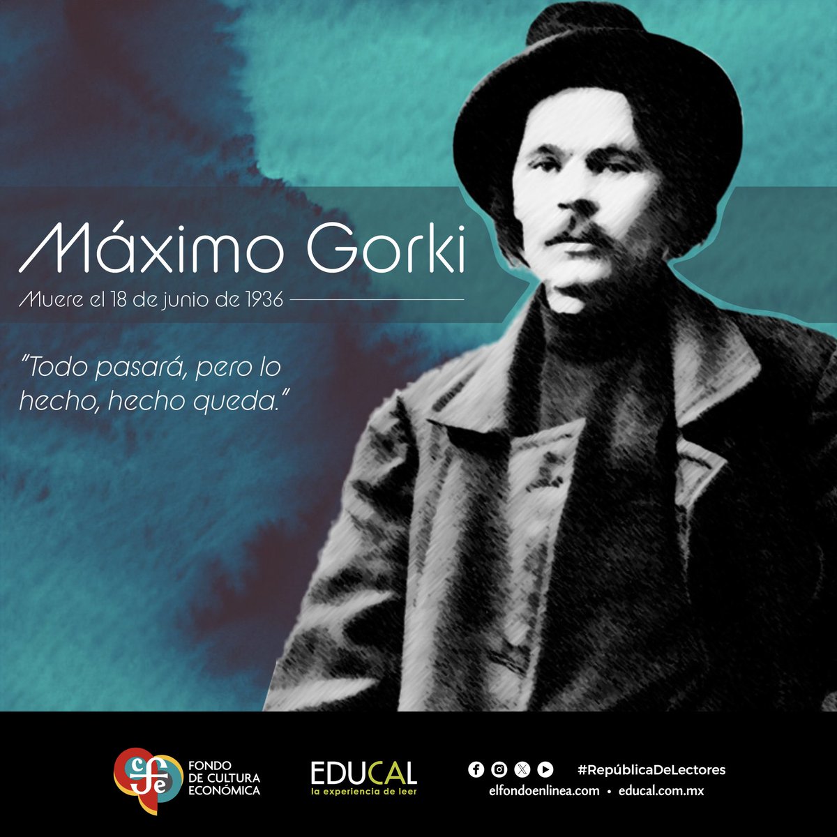 Un día como hoy de 1936 muere #MáximoGorki, escritor ruso, considerado como el fundador de la literatura soviética.

#RepúblicaDeLectores #LeerTransforma