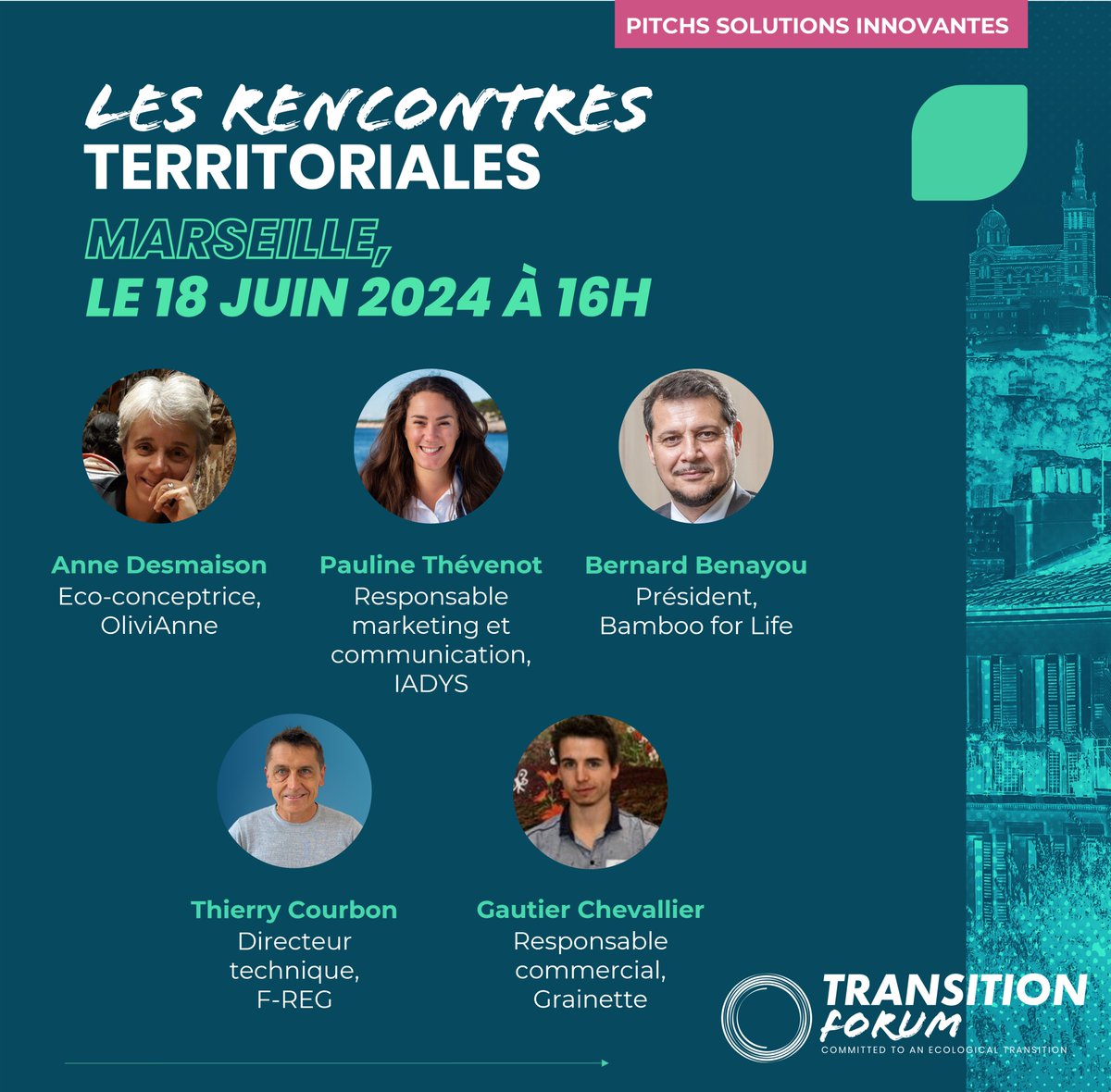 [J-J - #RencontresTerritoriales de Marseille 🌿 - Pitchs]

Félicitations aux projets de transition écologique de <a href="/GrainetteFrance/">Grainette</a>, OliviAnne, <a href="/iadys/">IADYS</a>, <a href="/F_Reg_06/">F-Reg</a> &amp; <a href="/BambooForLife1/">Bamboo For Life</a>, sélectionnés par l'Appel à Solutions Innovantes de l'association et présentés lors de l'événement.