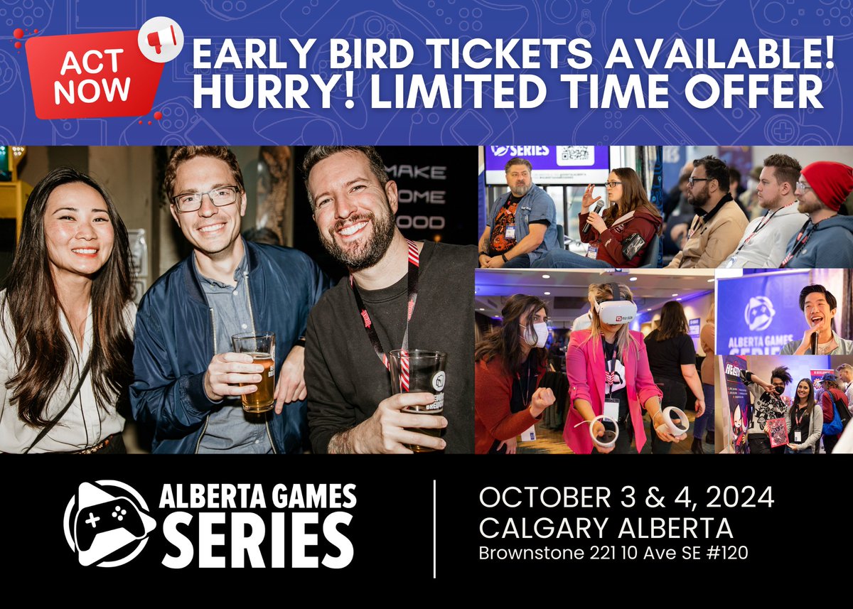 Digital Alberta (@digitalalberta) on Twitter photo A gaming industry event for studios of all sizes, up and coming talent, and any organization connected to the growing gaming sector in Alberta and beyond! We've released our early bird passes! Limited time offer so hurry and secure your spot today! alberta.games A gaming industry event for studios of all sizes, up and coming talent, and any organization connected to the growing gaming sector in Alberta and beyond! We've released our early bird passes! Limited time offer so hurry and secure your spot today! alberta.games