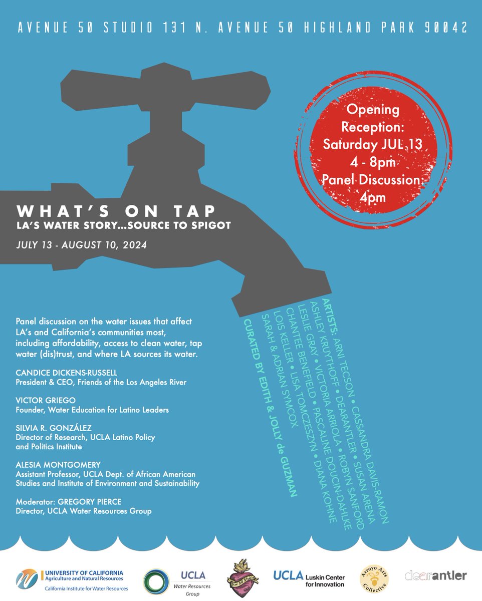 LA peeps: join us July 13 for the opening reception of "What's on Tap: LA's Water Story, Source to Spigot" curated by <a href="/edithbdeguzman/">Edith de Guzman</a>.

I'll be moderating a stacked panel w/ @silvia_gee <a href="/Alesia_Ethnog/">@alesia_ethnog@sciences.social (Alesia Montgomery)</a>  from UCLA, Candice Dickens-Russell @folartweets Victor Griego @latinosforwater
