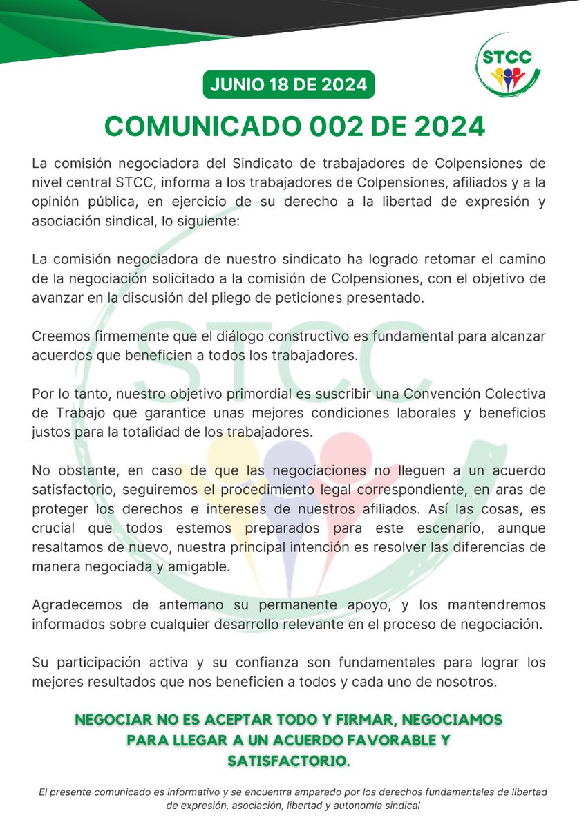 Comunicado 002 #negociación #pliegodepeticiones #colpensiones