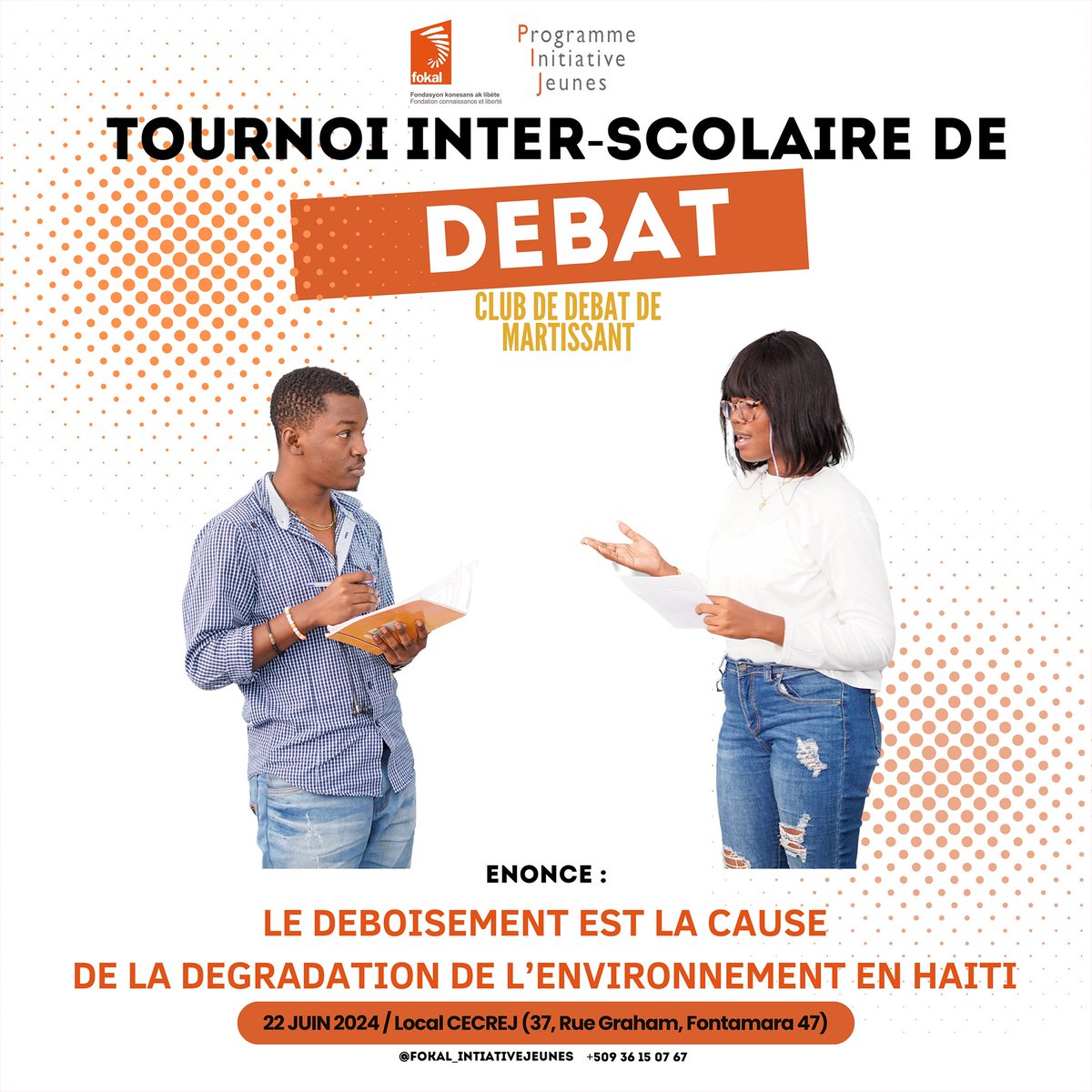 Tournoi interscolaire annuel du Club de débat de Martissant sur l’environnement: 7 écoles de Fontamara &amp; Carrefour s’affronteront autour de la résolution «Le déboisement est la cause de la dégradation de l’environnement en Haïti» 🌱🏆 #Débat2024 #Haiti
🔗bit.ly/3x9Kvzm