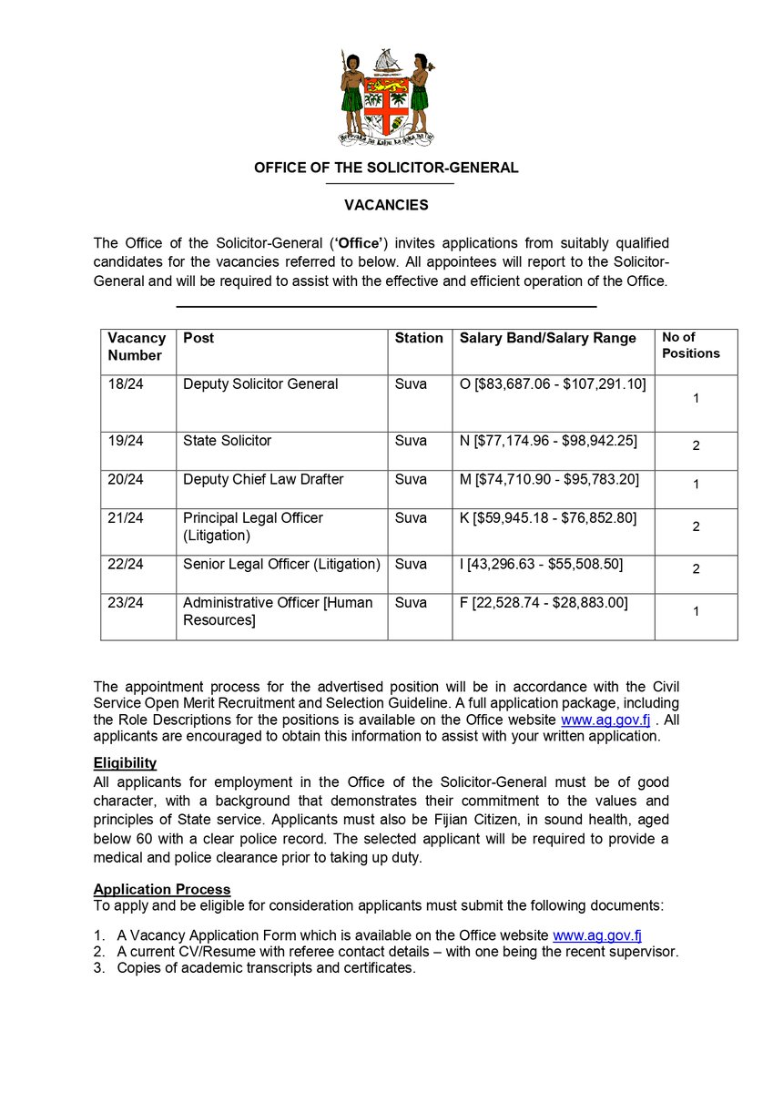 officeoftheatto's tweet photo. We are pleased to invite applications for the aforementioned positions.
Interested candidates are encouraged to submit their applications prior to the closing date. https://t.co/N34CZLVLo0