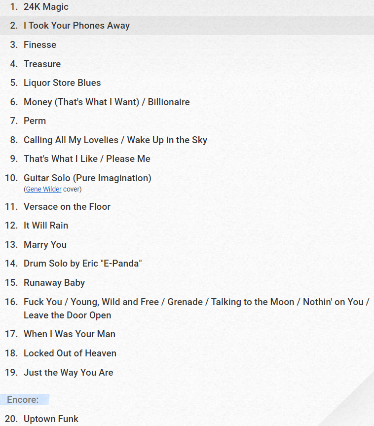 javierdeux's tweet photo. Setlist que trae Bruno Mars en esta gira de GH: https://t.co/jECp9D8fI8