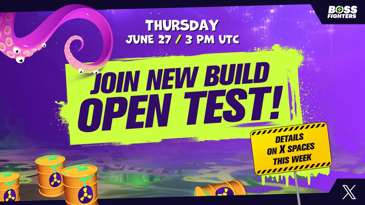 Join <a href="/BossFightersX/">BOSS FIGHTERS ⚡️ $BFTOKEN</a> Biggest Event of the Month: The OPEN TEST! ⚡

Everyone is invited: they need as many of you as possible to join them and help make the new Arena the best it can be! 🚀

Join their X Spaces this week to get all the juicy details and be ready to dive in!