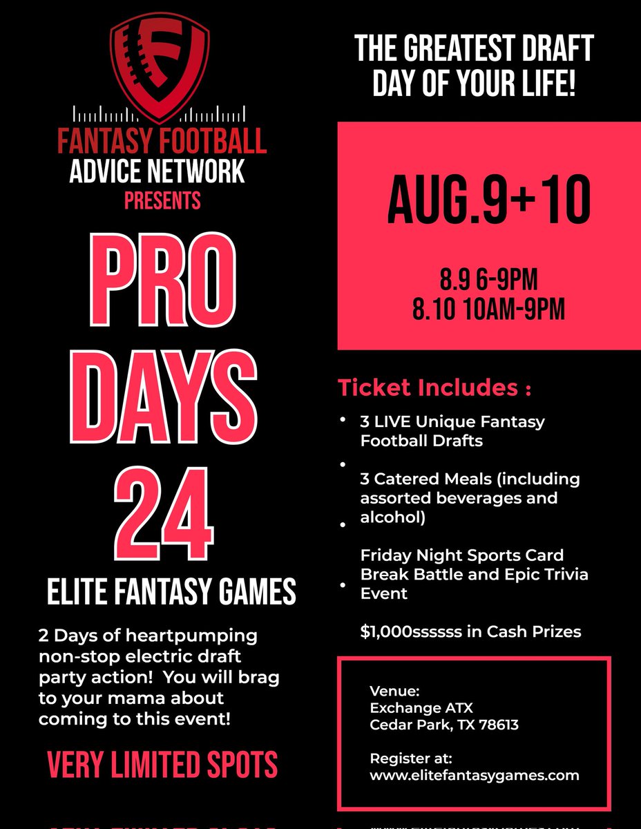 ChrisFoxSports's tweet photo. https://t.co/XEyA3KvN61 &amp; @FFAdviceNetwork are bringing you both!! Only a very few tickets available for Pro Days, HURRY!!! https://t.co/OS2ItABfqV