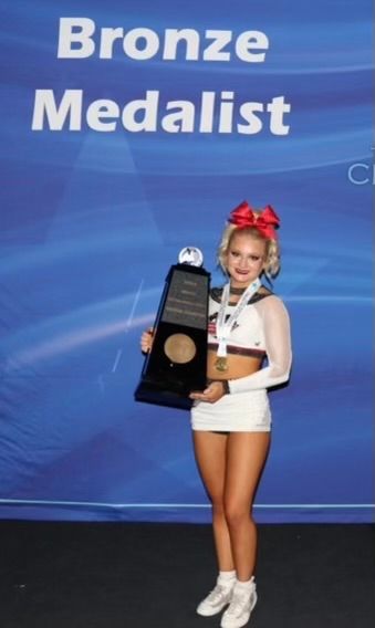Huge congrats to Cheerleader Kiley Wilken for placing 3rd at worlds!  What an accomplishment!  We love and appreciate all of our cheerleaders for what they do for our program!
