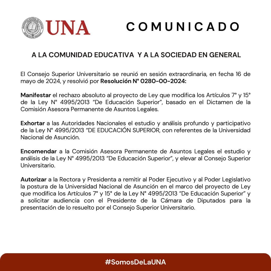 una_py's tweet photo. ⚠️ La UNA defiende la autonomía universitaria en Paraguay

#SomosDeLaUNA https://t.co/ReVtNnR0TX